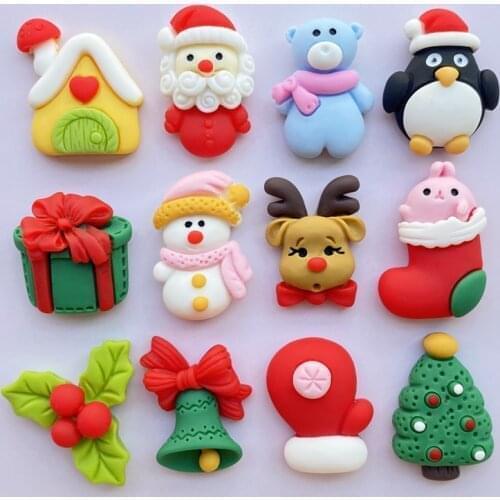 12Pcs New Cute Christmas Series Flat Back Cabochon Scrapbooking Hair Bow Center Embellishments DIY Accessories F85