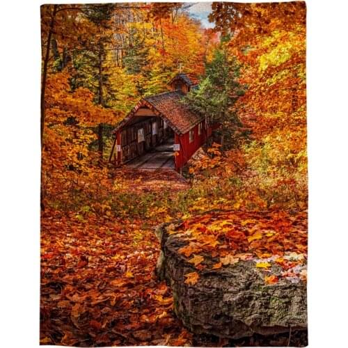 Autumn Maple Leaf Tunnel Bridge Customize Blanket Soft Throw Blanket Machine Washable Blankets For Beds