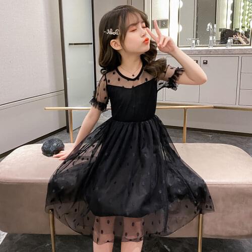Girls Dresses Summer Black Mesh Princess Dress Kids Dot Party Dress for Girl 3T 4T 6 8 9 10 12 Years Children Clothes Frocks