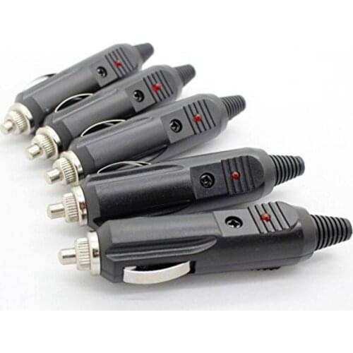 Male Car Cigarette Lighter Socket Plug Connector With Fuse Red LED 12V 5pcs
