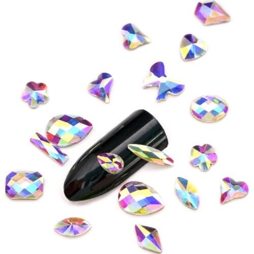20pcs 47 Shapes K9 Non Hot Fix Rhinestones Flatback Glass Crystal AB Glue On Strass for DIY 3D Nail Art Decoration B1221