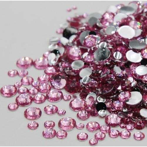 Rhinestones Mix Sizes Pink Color Round Strass Acrylic Loose Non-Hotfix Flatback Nail Art Stones For Wedding Decoration