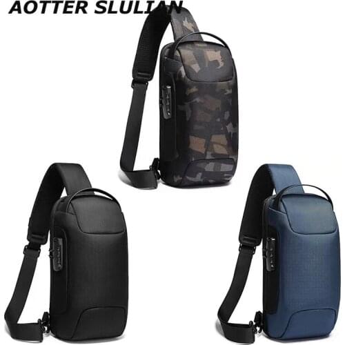 Men Casual Chest Bag Anti-theft USB Charging Messenger Bags Outdoor Sports Crossbody Shoulder Bag Waterproof Short Trip Handbags