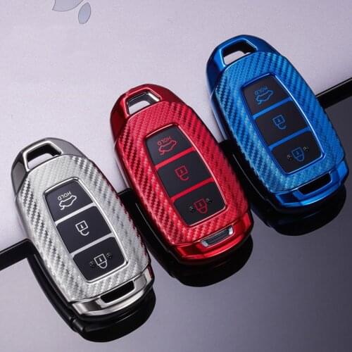 TPU Carbon fiber Pattern Car Key Cover Case Keychain For Hyundai Santa Fe TM 2019 I30 2018 Solaris Azera Elantra Grandeur Accent