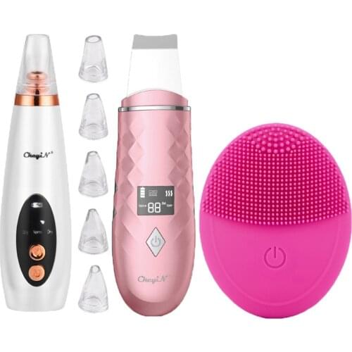 Ultrasonic Skin Scrubber LCD Display Vacuum Blackhead Remover Acne Extractor Vibrating Face Cleaning Brush Silicone Face Cleaner