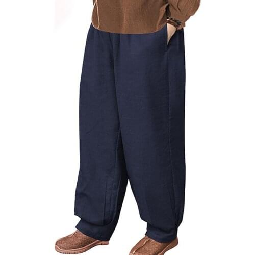 Unisex blue/gray Autumn&Winter thick cotton&linen buddhist shaolin monk pants zen trousers kung fu martial arts bloomers