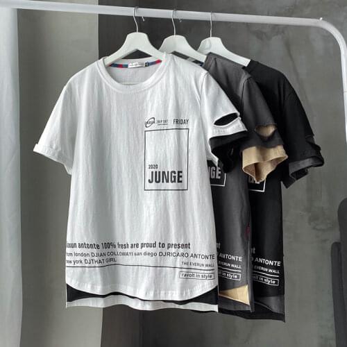 Streetwear Patchwork Men T-shirts Tees Tops O-Neck Cotton Slim Fit 3 Colors Short Sleeves Mens Clothing