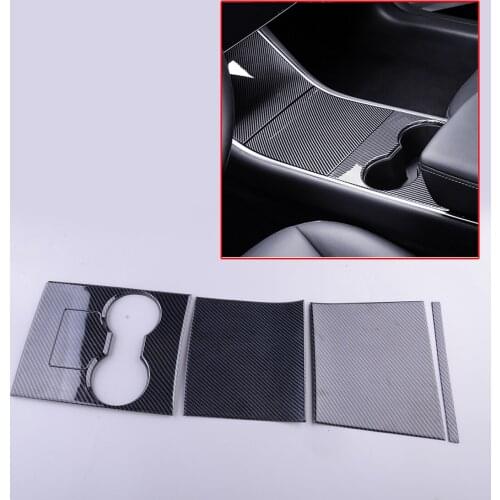 4pcs/set Car Interior Center Console Storage Box Cover Trim ABS Carbon Fiber Style Fit For Tesla Model 3 2017 2018 2019