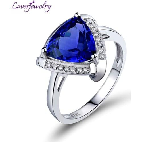LOVERJEWELRY Fine Jewelry Vintage Trillion Cut 8x8mm Solid 18Kt White Gold Natural Diamond Genuine Tanzanite Engagement Ring
