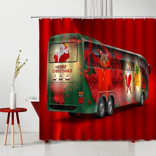 Christmas Bathing Game Shower Curtain Modern Bus Bells Tree Waterproof Polyester Fabric Bathtub Decoration Household Products