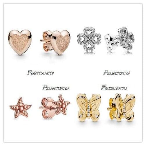 925 Sterling Silver Earring Summer Beaded Starfish Stud Earrings With Crystal For Women Wedding Gift Pandora Jewelry