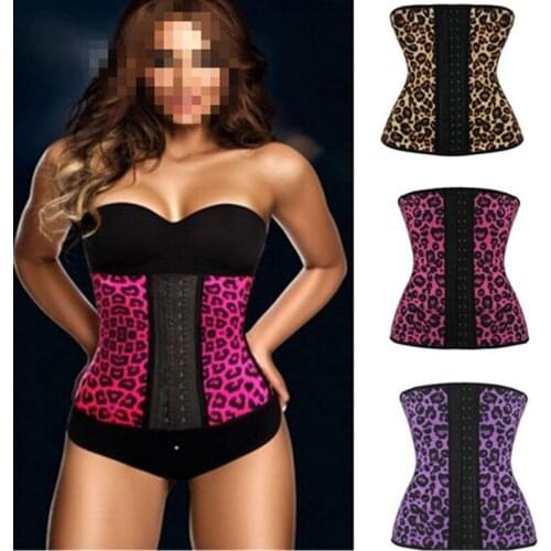 Steel Bones 2015 Women Waist Trainer Corselet Latex Waist Cincher Leopard Latex Corset Bustier Underbust Corsets