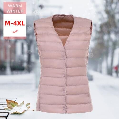M-4XL Women White Duck Down Vest Female ultra Light Slim Thin Sleeveless Coat Warm Single Breasted Waistcoat Windproof Liner