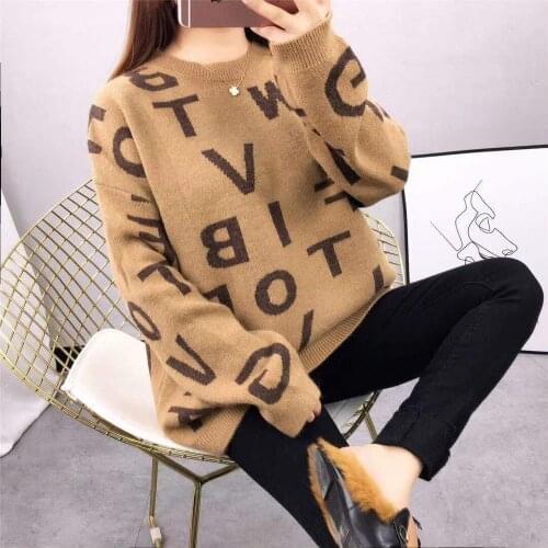 Korean version of round neck loose knitwear women 2021 spring and autumn new college style pullover sweater jacquard sweater