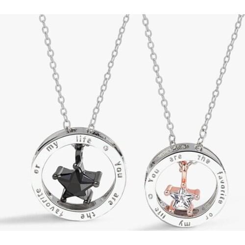 KOFSAC New Lovers Pendant Necklace Silver Color Circle Star Zircon Black White Jewelry For Men Women Valentines Day Accessories