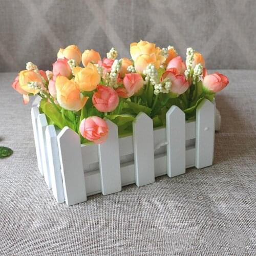 1 Set White Wooden Fence Artificial Flower Floral Holder Home Garden Decor искусственные растения цветы в горшках декор