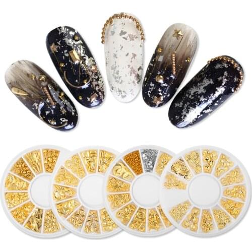 1Box Round Nail Charms Studs Gold Silver Assorted Shiny Metal Pearl Decorations In Wheel 3mm Manicure 3D Nail Art Rivets ZP130