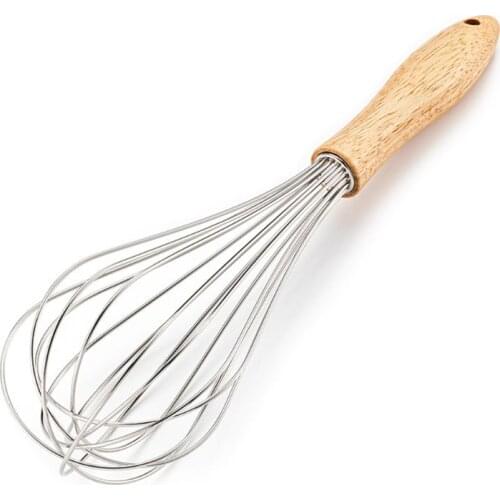 12in Stainless Steel Egg Beater Mixer Cream Blender Stirring Whisk Frother Wooden Handle Kitchen Gadgets