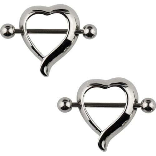 2pc Heart Nipple Ring Piercing Barbell Shield Bar Rings Stainless Steel High Quality Sexy for Women Body Breast Jewelry Gift 14g