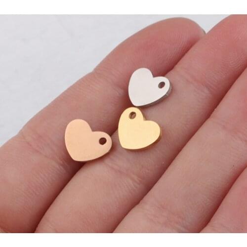 50pc 7.5*10mm Rose Gold/Steel Color Stainless steel Small Heart Charm For Necklace/Keychain DIY Women Handmade Jewelry Making