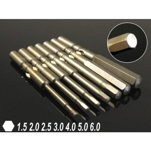 7Pcs Set 60MM Magnetic HEX Screwdriver Drill Bits Dia 5mm Round Shank Electric Screw Driver S2 Power Hand Tools For 801, 4C