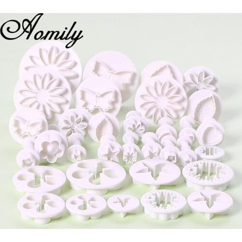 Aomily 33Pcs/Set Multi Styles Flowers Plant 3D Cookies Fondant Cutter Cake Pastry DIY Baking Embossed Chocolate Biscuit Mold