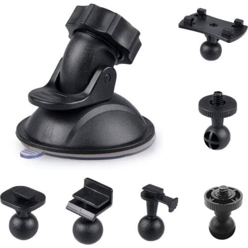 Car Suction Cup for Dash Cam Holder with 6 Types Adapter, 360 Degree Angle Car Mount for Driving DVR Camera Camcorder GPS Acti