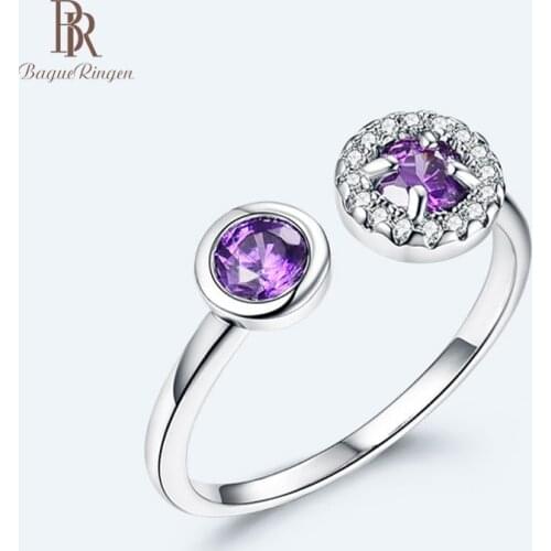 Bague Ringen Charms S925 Ring for Women Solid Silver 925 Jewelry Purple Zircon Gemstone Elegant Female Engagement Gift Wholesale