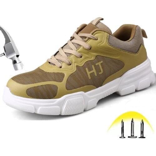 Safety Shoes Men Summer Soft Breathable Ultra-light Steel Toe Puncture Proof Night Reflection Work Shoes Non-slip Hiking Shoes