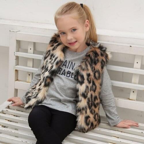 Childrens Fashion Winter Vest for Girls Leopard Faux Fur Coat Vest Baby Girls Waistcoat Clothing Kids Warm Outerwear Clothes