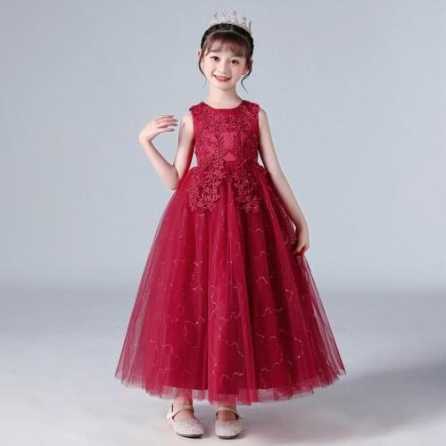 4-14 Girls Embroidery Lace Trailing Dress Kids Floral Ball Gown Dresses for Girls Formal Evening Clothing Flower Girls Wedding