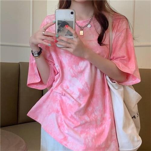 Female Korean Harajuku Retro Classic Tie-dye Ink Color Tshirt Womens T-shirts Tops Japanese Kawaii Ulzzang Clothes For Women