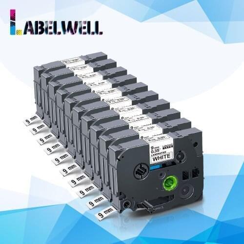 Labelwell 10PK Labeling tapes Tze-221 For Brother tze 221 tze221 9mm Black on White for Brother P Touch PT-D210 D600 Label Maker