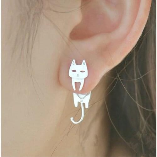 925 Sterling Silver Asymmetry Cat Stud Earrings For Women Party Wedding Jewelry Hypoallergenic eh1465