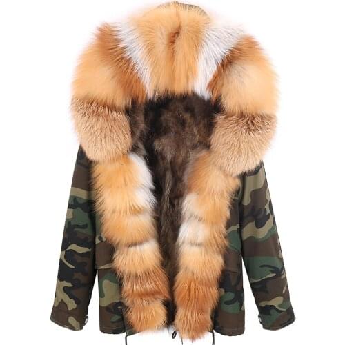 2020 Fashion Men parkas fox fur lining hooded Short coat outwear army red Large raccoon fur collar winter warm jacket