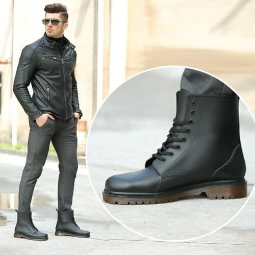 Mens Rain Boots Black Chelsea Boots for Male Lace-Up PVC Waterproof Ankle Boots Rainy Day Men Shoes Rainboot Botas Hombre