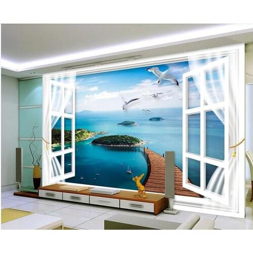 Custom photo mural on the wall 3d wallpaper Window scenery isle seagull scenery home decor living room wallpaper for walls 3 d