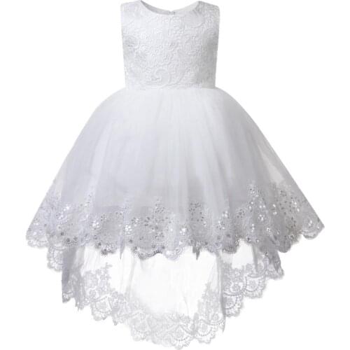 Flower Baby Girls Dress Baptism Dresses 1st Year Birthday Sequin Lace Trailing Party Wedding Christening Baby Infant Clothing
