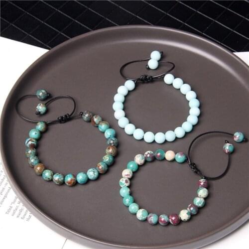 Natural Stone Beads Braided Bracelet shoushan Frosted stones male female Adjustable Rope length Woven Bracelet Jewelry gifts