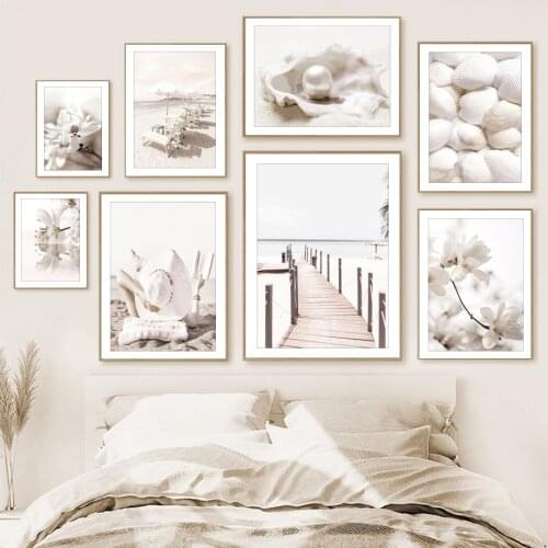Begonia Sea Beach Woman Shell Pearl Quote Flower Wall Art Canvas Painting Posters And Prints Living Room Nordic Style Decoration