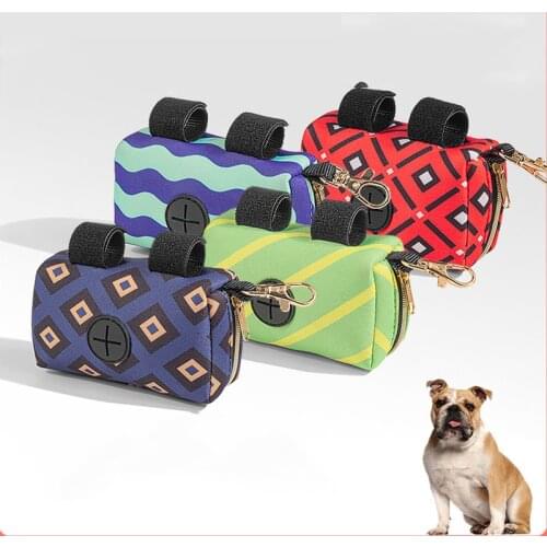 Portable Dog Poop Bag Holder Velcro Pet Waste Bag Dispenser Diving Cloth Trash Garbage Bag for Dogs Dog Poop Bags Dog Supplies