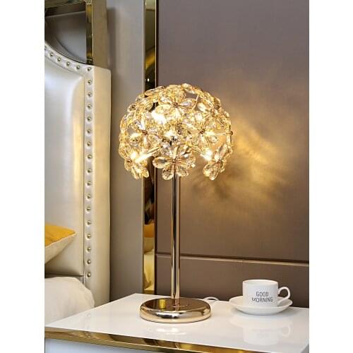 Post-Modern Luxury Crystal Flower Carving Table Lamp for Bedroom Bedside Lamp Touch Switch Dimming Led Desk Lamp Bedroom Lamp G9