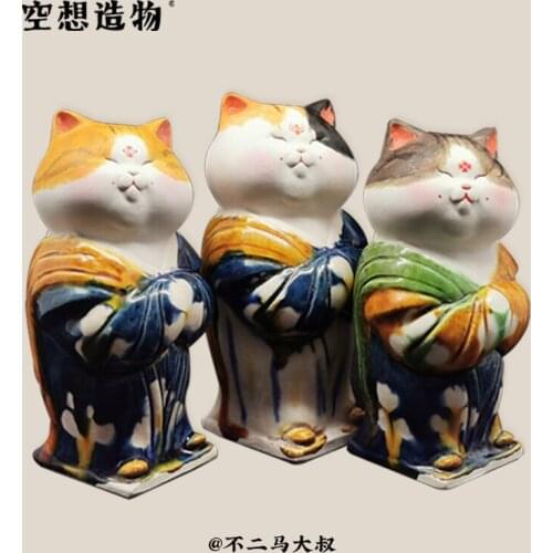 PVC Figurine Model Tang Sancai Lady Cat Series Mini Animal Lucky Pet Toy Garage Kit Gift Collection Decoration