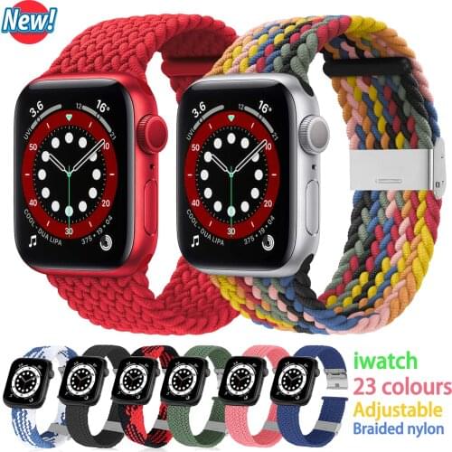 Adjustable Braided Solo Loop for Apple Watch Band 42mm 44mm Elastic Bracelet for Iwatch 6 40mm 38mm Series 5 4 3 Nylon Watchband