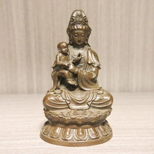 Antique Bronze Buddha Statue Home Decorations for Living Room Ornament Chinese Classical Guanyin Bodhisattva Miniature Figurines