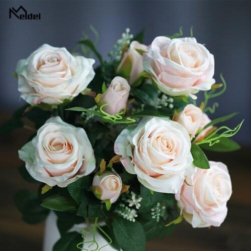 Silk Small Artificial Rose Flowers Bunch 12 Heads Pink Rose Brial Bouquet Party Wedding Decor Home Accessories Mini Fake Flowers