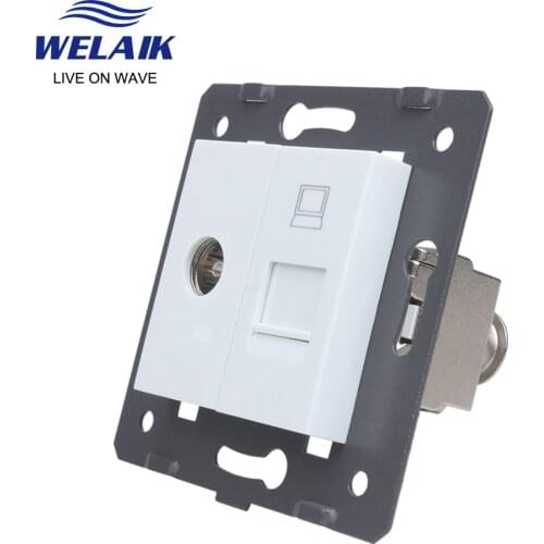 WELAIK EU Standard-Gigabit CAT6A Super-shielded Computer RJ45 Socket+TV Socket DIY Parts-Wall Without-Glass-Panel A8TVCOCJW