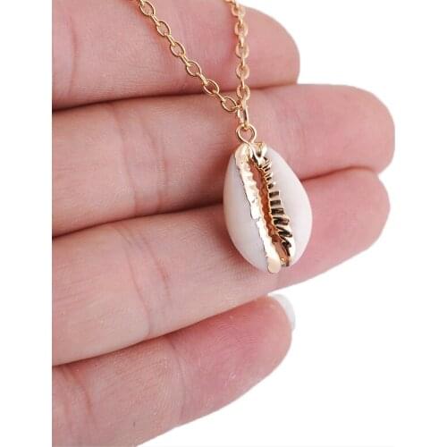 Trendytime New Cowrie Conch Natural Shell Necklace For Women Bohemian Ocean Sea Beach Pendant Boho Shell Jewelry