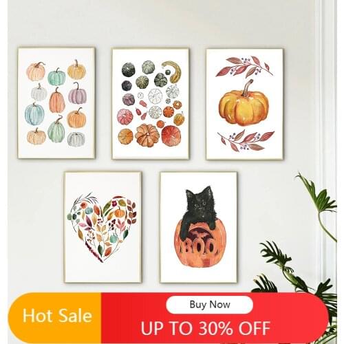 WTQ Fall Wall Art Canvas Painting Print Farmhouse Posters Nordic Style Animal Pumpkins Picture Modern Home Decoration