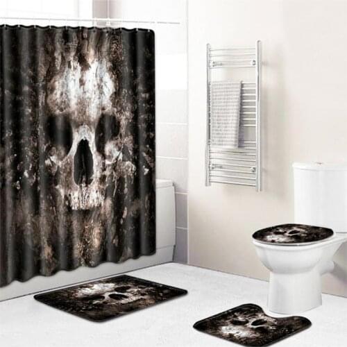 Scary Dead Skull Halloween Shower Curtain And Bath Mat Set Waterproof Polyester Bathroom Fabric For Bathtub Art Decor